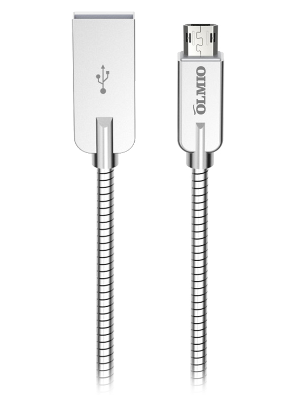Кабель STEELY, USB2.0-microUSB 1.2м, 2,1А, серебристый OLMIO