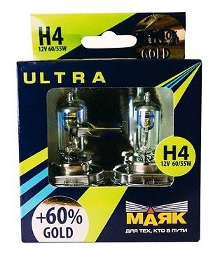 Лампа МАЯК-Ультра H4 12V/60/55W P43t Gold +60% (82420G+60 )