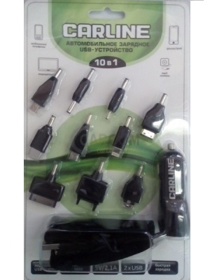 Зарядное устройство универсальное 2 USB+10 разъемов на различные телеф, (1А и 2.1А) цвет черный