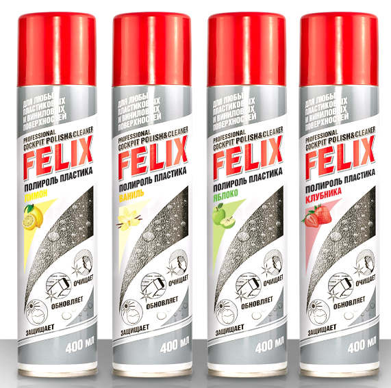 Полироль пластика / КЛУБНИКА аэроз 400мл FELIX